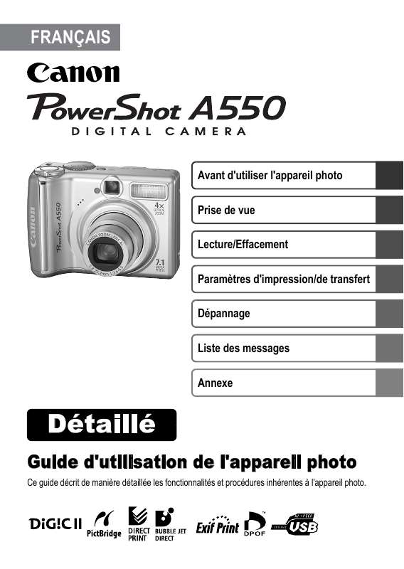 Notice CANON POWERSHOT A550 appareil photo Trouver une solution à un